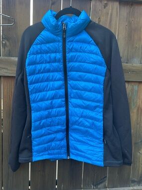 Blue Quilted Front Jacket with Black Sleeves